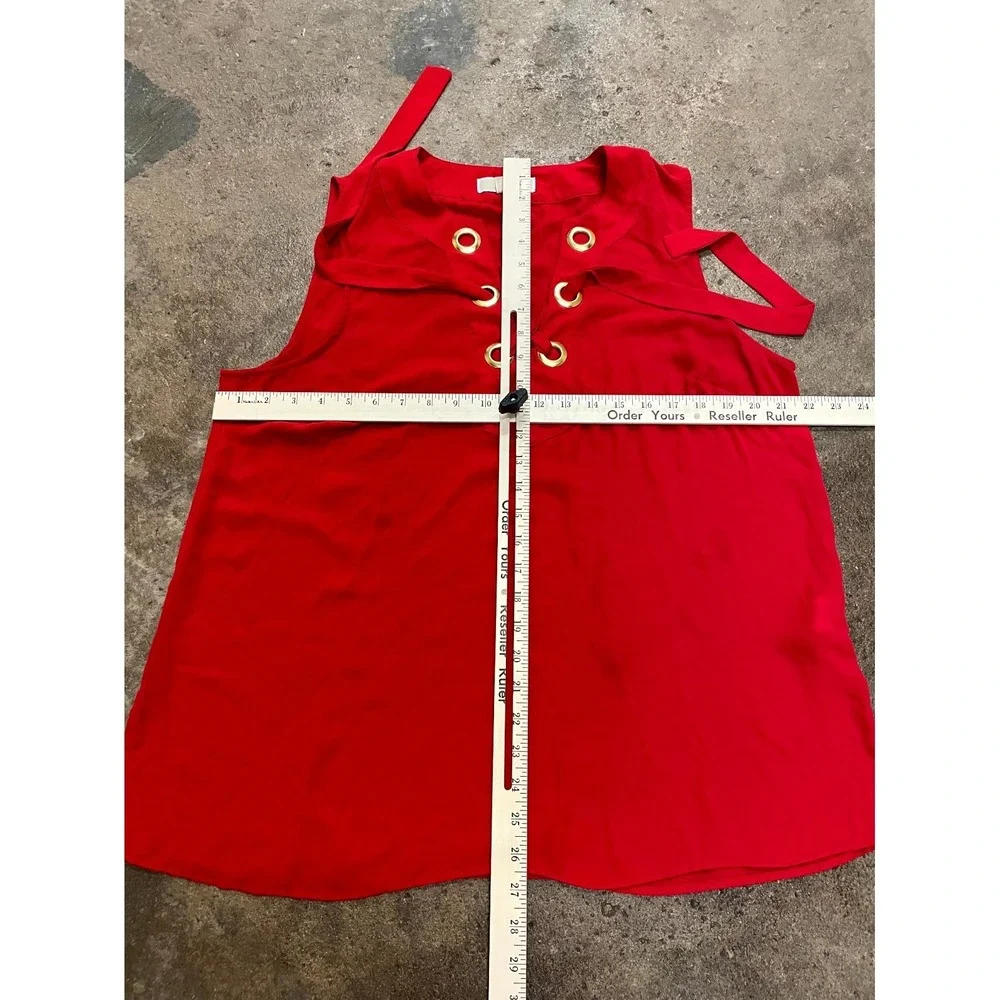 Michael Kors Top‎ Women XL Red Side Slit Lace Up Gold Grommet Sleeveless Classic